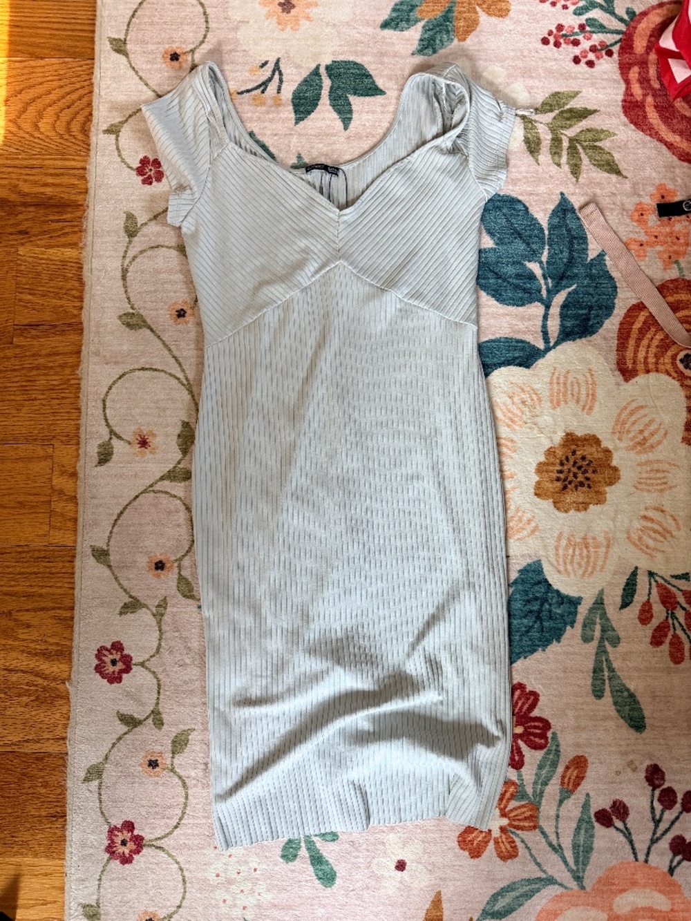 Zara Ribbed Bodycon Midi Dress Gray Short Sleeve Size Small